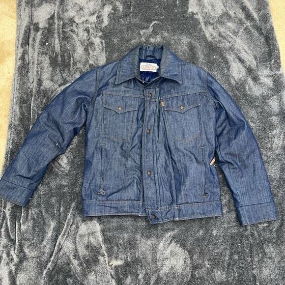 Rare! 1970S Orange Tab Down Insulated Denim SKI Jacket Zip Pockets size Medium - Picture 1 of 5